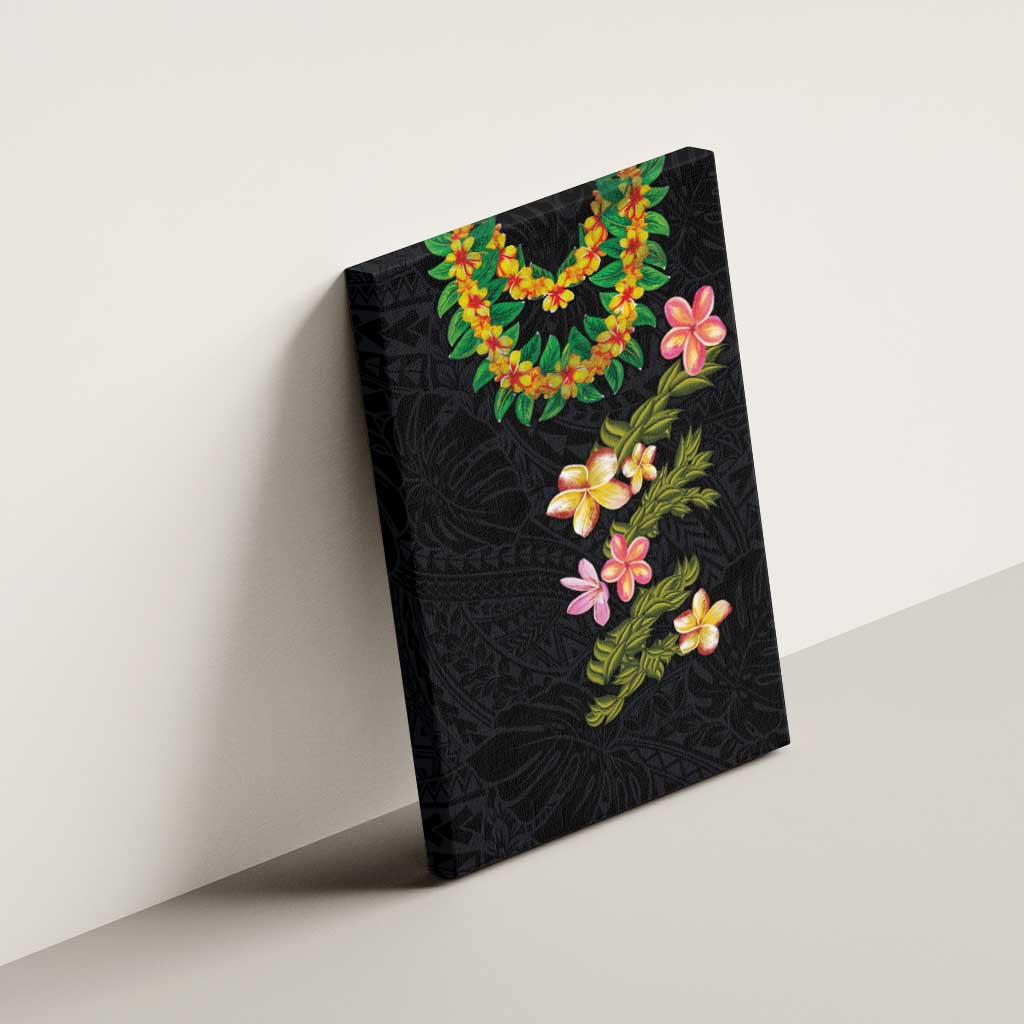 Hawaiian Lei Plumeria and Tropical Leaves Canvas Wall Art Watercolor Style LT03 - Polynesian Pride