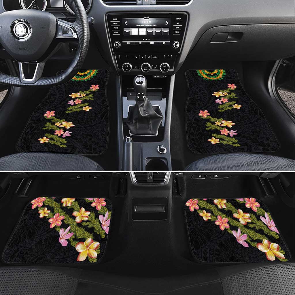 Hawaiian Lei Plumeria and Tropical Leaves Car Mats Watercolor Style