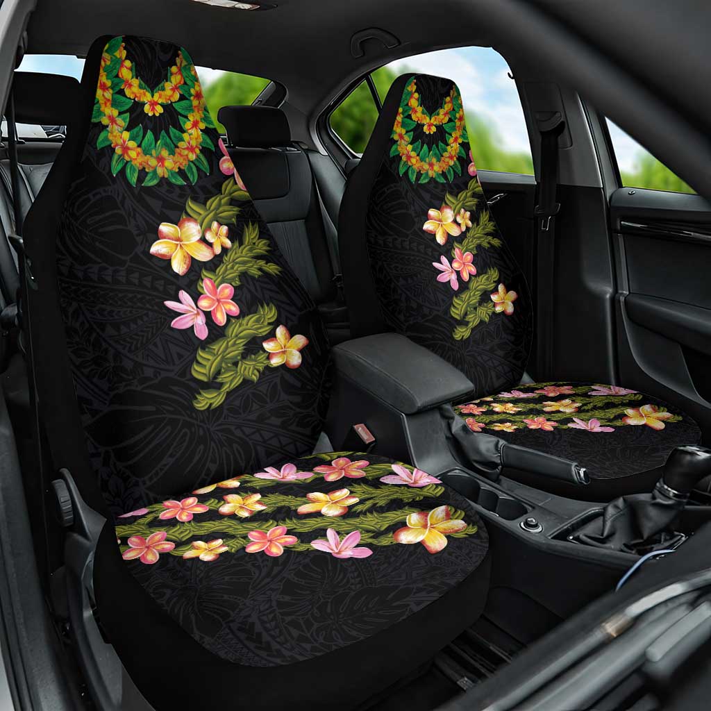 Hawaiian Lei Plumeria and Tropical Leaves Car Seat Cover Watercolor Style