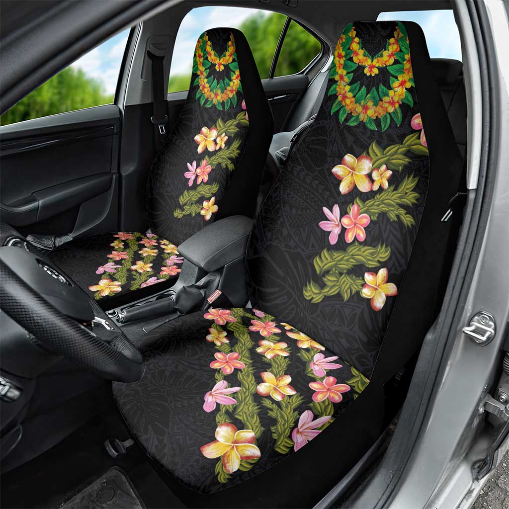 Hawaiian Lei Plumeria and Tropical Leaves Car Seat Cover Watercolor Style