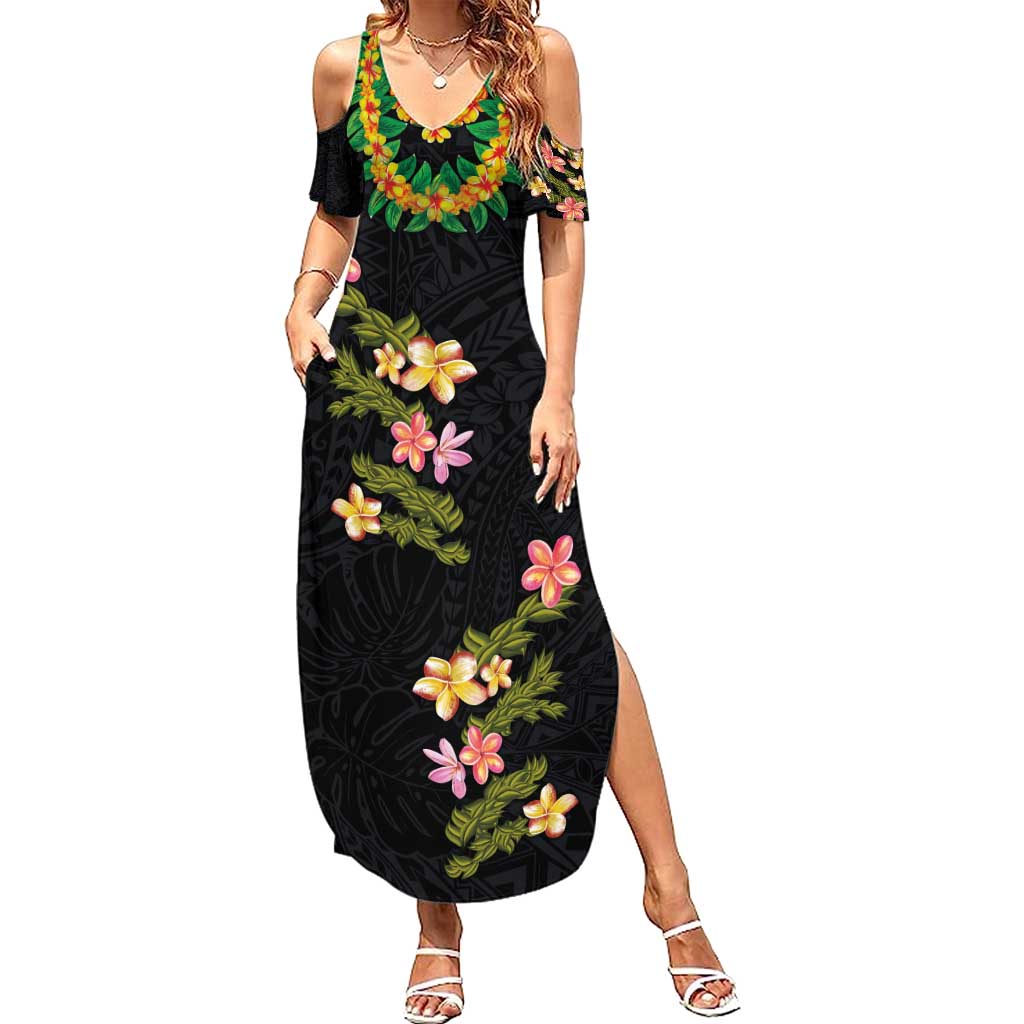 Hawaiian Lei Plumeria and Tropical Leaves Family Matching Summer Maxi Dress and Hawaiian Shirt Watercolor Style