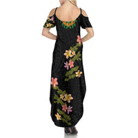 Hawaiian Lei Plumeria and Tropical Leaves Family Matching Summer Maxi Dress and Hawaiian Shirt Watercolor Style
