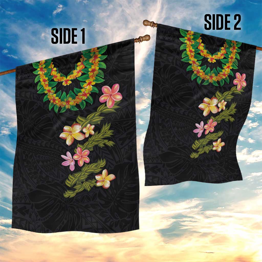 Hawaiian Lei Plumeria and Tropical Leaves Garden Flag Watercolor Style LT03 - Polynesian Pride