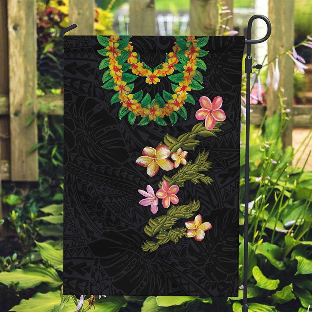 Hawaiian Lei Plumeria and Tropical Leaves Garden Flag Watercolor Style LT03 Garden Flag Black - Polynesian Pride