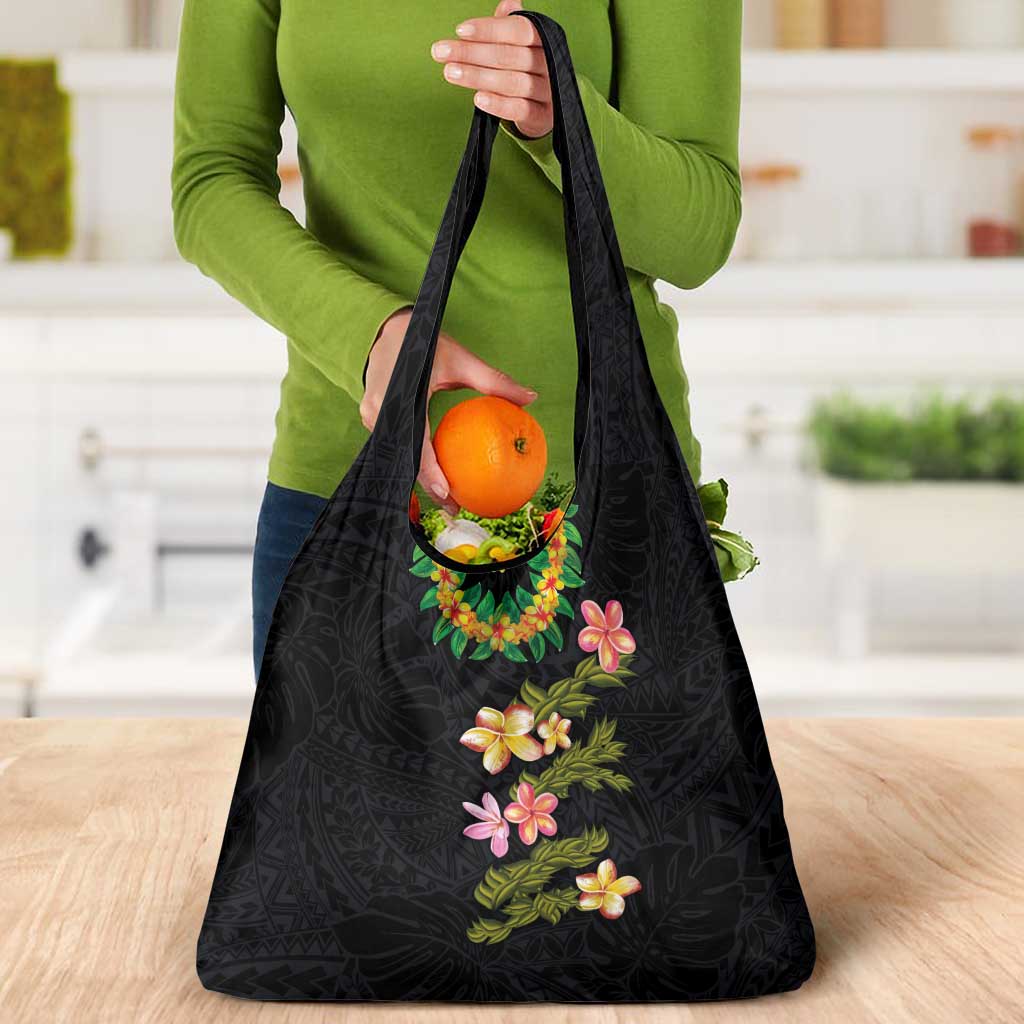 Hawaiian Lei Plumeria and Tropical Leaves Grocery Bag Watercolor Style LT03 - Polynesian Pride
