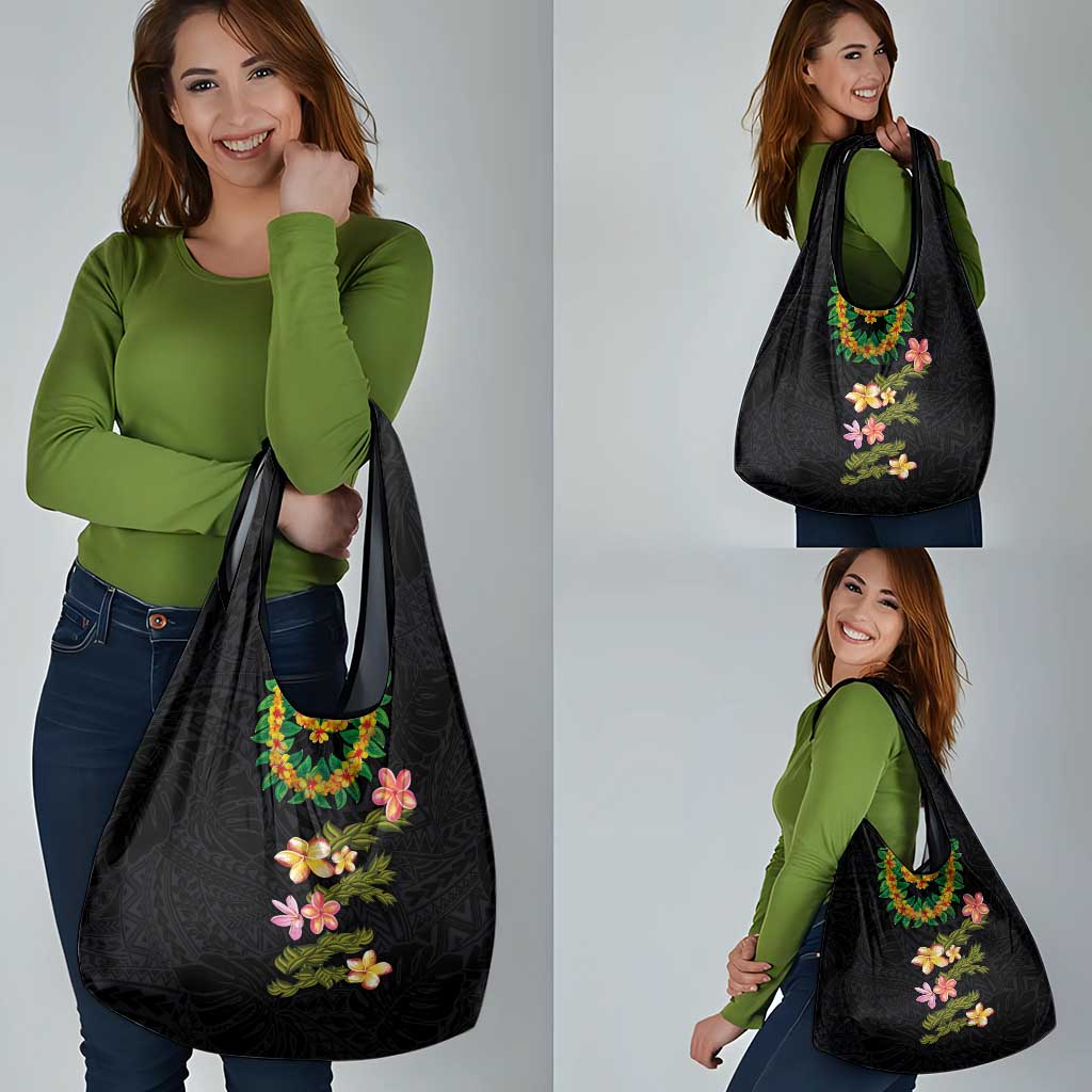 Hawaiian Lei Plumeria and Tropical Leaves Grocery Bag Watercolor Style LT03 - Polynesian Pride