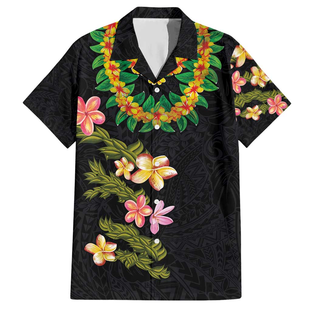 Hawaiian Lei Plumeria and Tropical Leaves Hawaiian Shirt Watercolor Style LT03 Black - Polynesian Pride