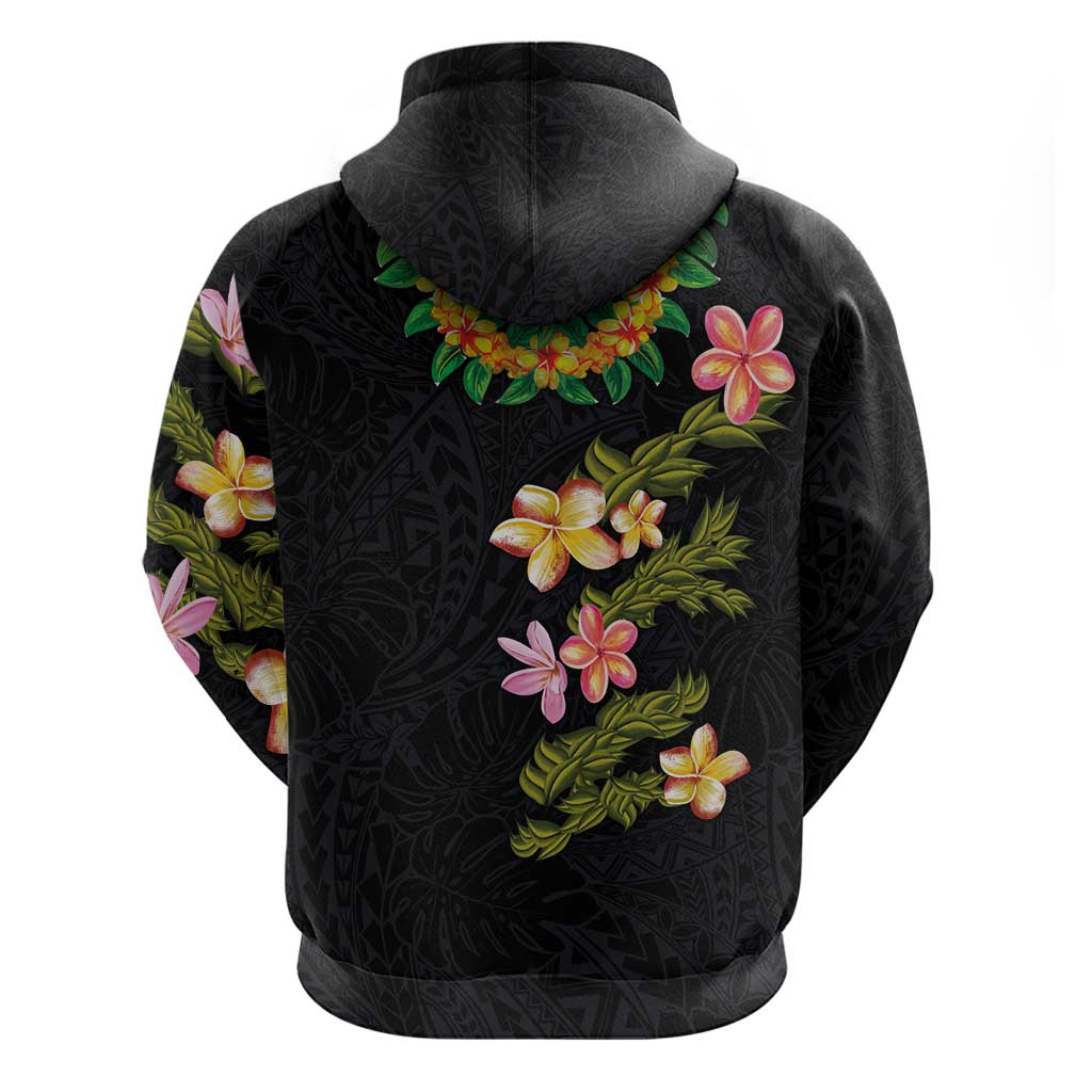 Hawaiian Lei Plumeria and Tropical Leaves Hoodie Watercolor Style