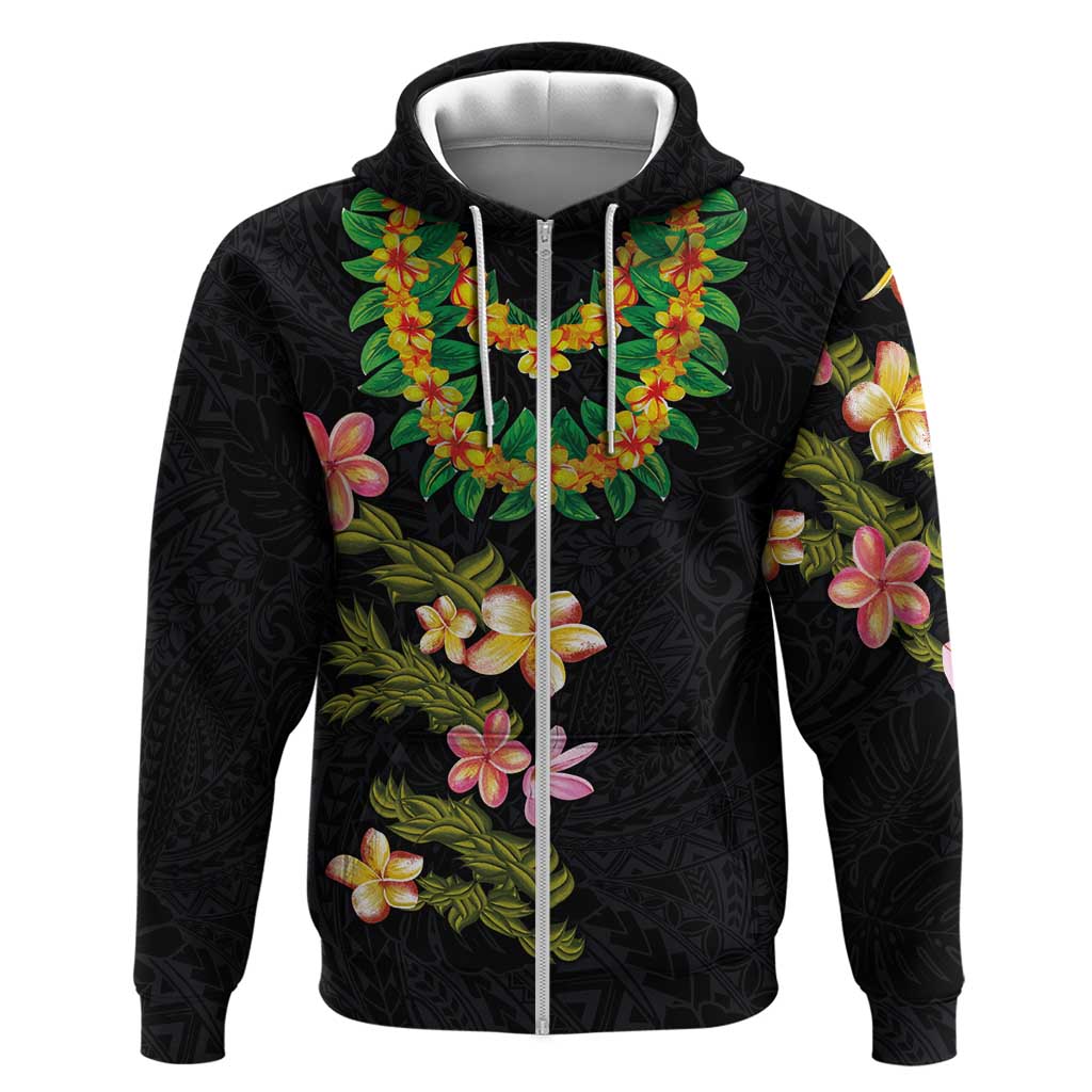 Hawaiian Lei Plumeria and Tropical Leaves Hoodie Watercolor Style