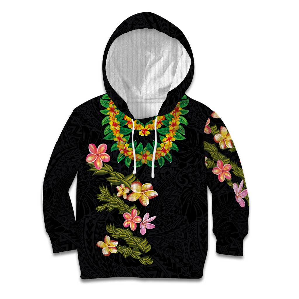 Hawaiian Lei Plumeria and Tropical Leaves Kid Hoodie Watercolor Style