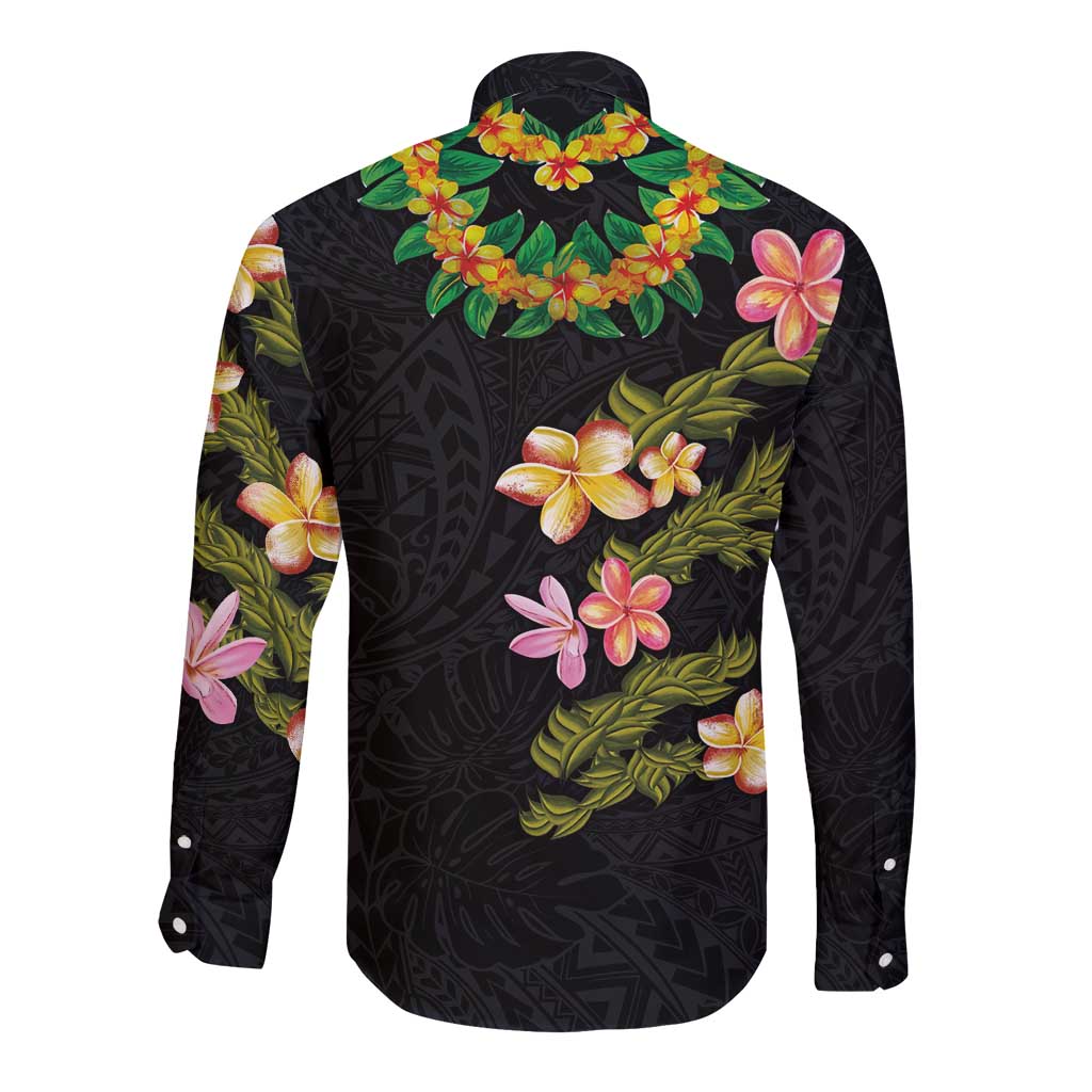 Hawaiian Lei Plumeria and Tropical Leaves Long Sleeve Button Shirt Watercolor Style LT03 - Polynesian Pride