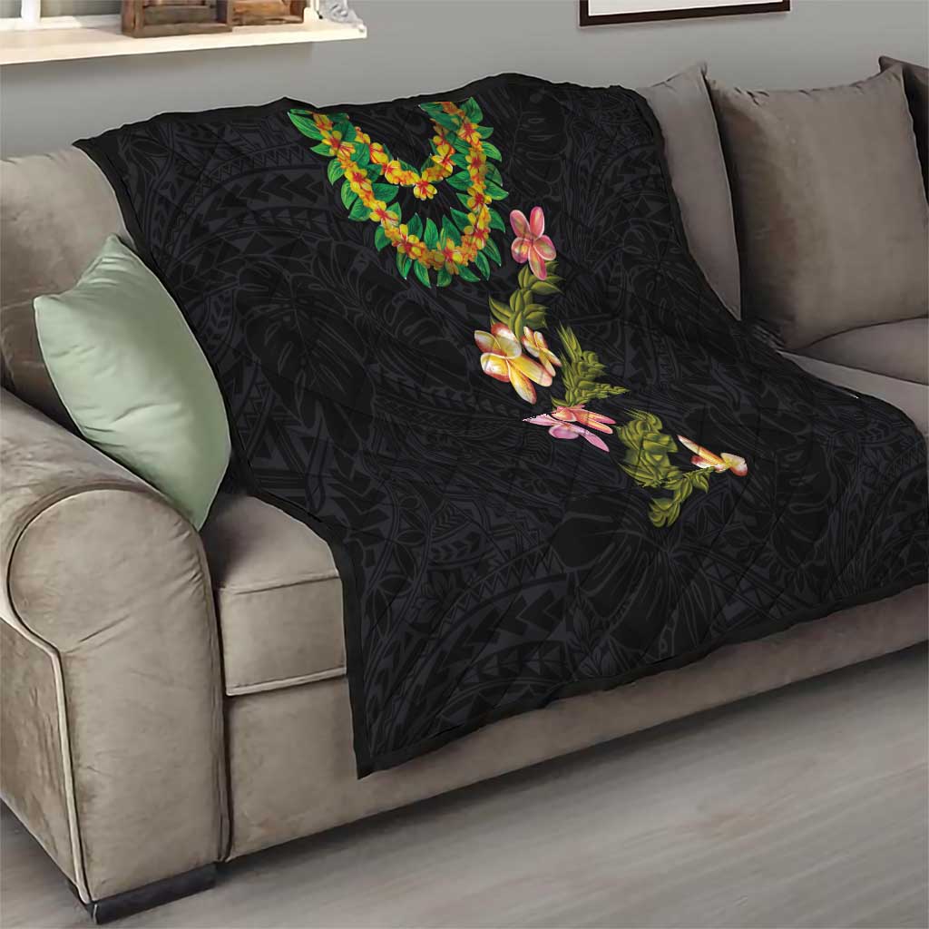 Hawaiian Lei Plumeria and Tropical Leaves Quilt Watercolor Style