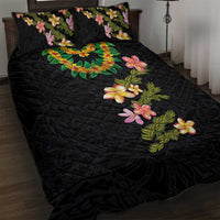 Hawaiian Lei Plumeria and Tropical Leaves Quilt Bed Set Watercolor Style