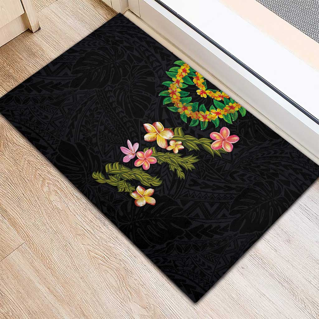 Hawaiian Lei Plumeria and Tropical Leaves Rubber Doormat Watercolor Style LT03 - Polynesian Pride