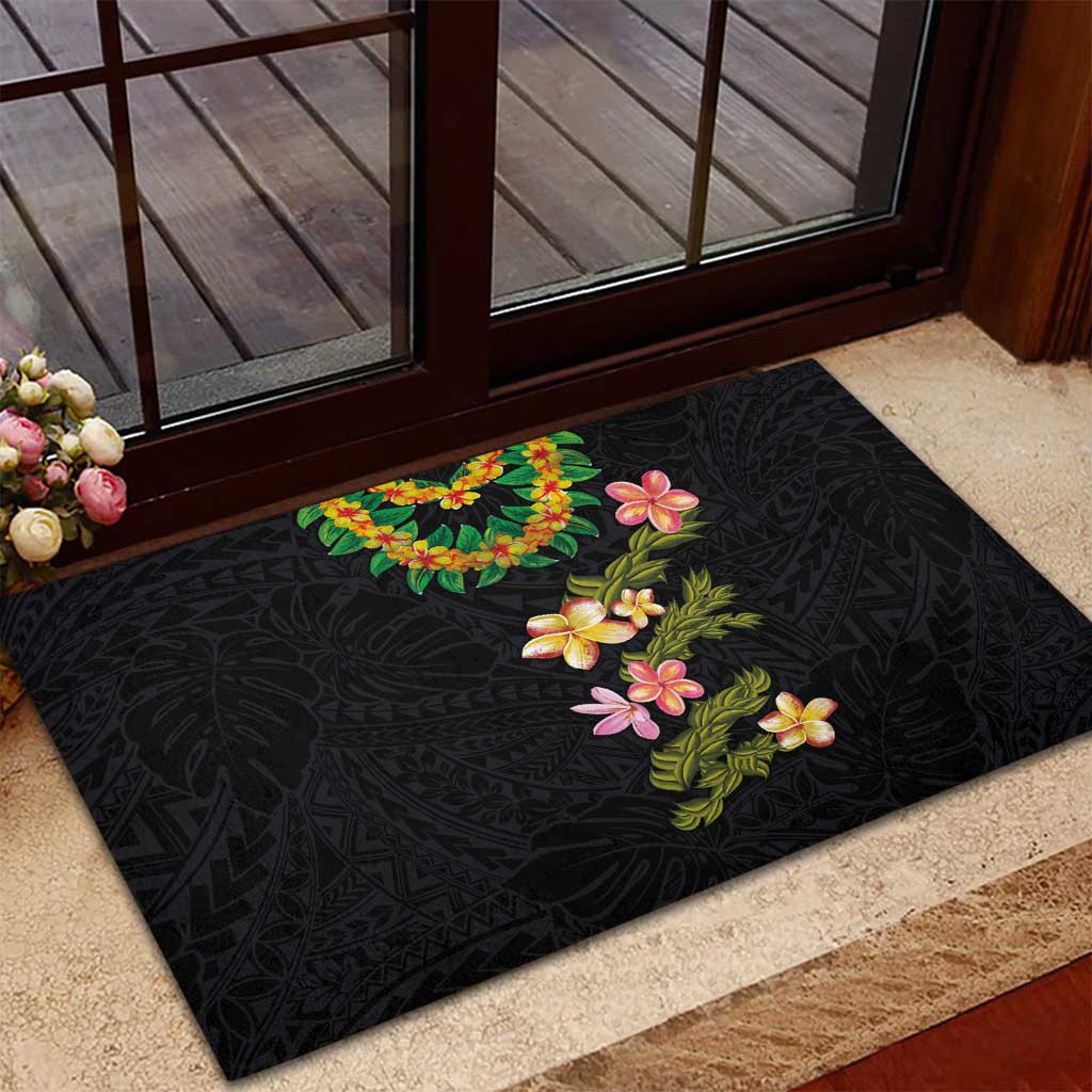 Hawaiian Lei Plumeria and Tropical Leaves Rubber Doormat Watercolor Style LT03 - Polynesian Pride