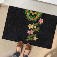 Hawaiian Lei Plumeria and Tropical Leaves Rubber Doormat Watercolor Style LT03 - Polynesian Pride