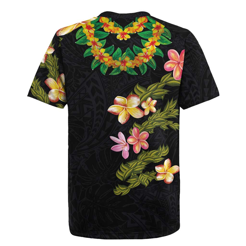 Hawaiian Lei Plumeria and Tropical Leaves Rugby Jersey Watercolor Style