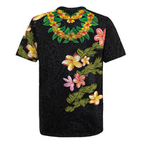 Hawaiian Lei Plumeria and Tropical Leaves Rugby Jersey Watercolor Style