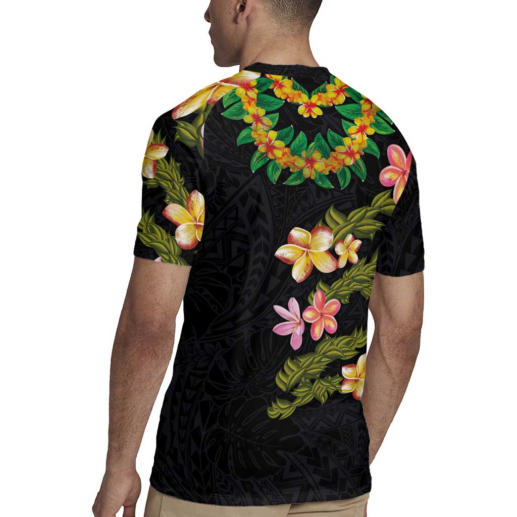 Hawaiian Lei Plumeria and Tropical Leaves Rugby Jersey Watercolor Style