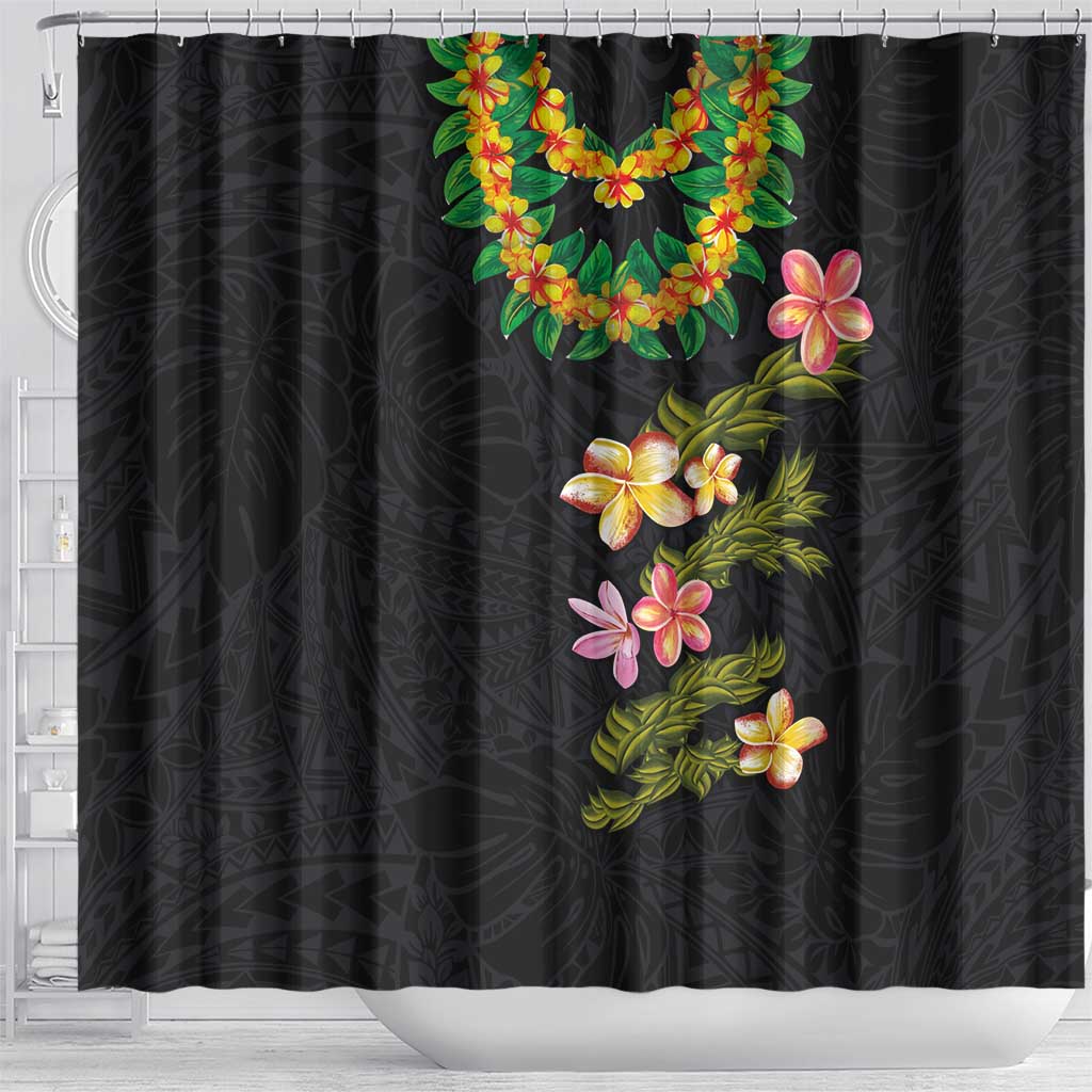 Hawaiian Lei Plumeria and Tropical Leaves Shower Curtain Watercolor Style