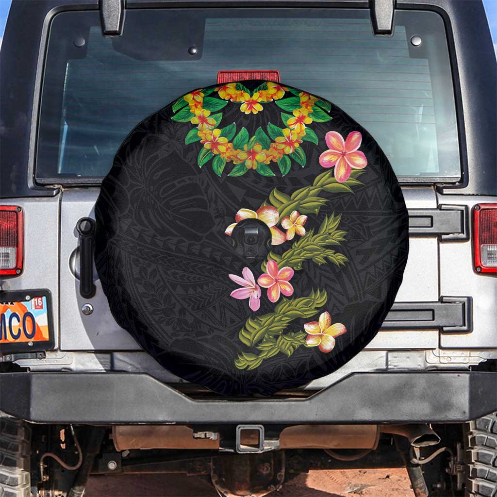 Hawaiian Lei Plumeria and Tropical Leaves Spare Tire Cover Watercolor Style