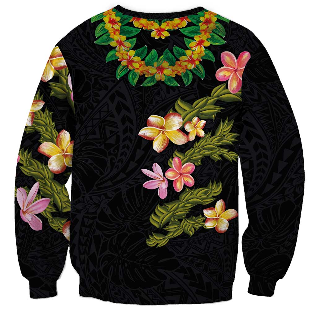 Hawaiian Lei Plumeria and Tropical Leaves Sweatshirt Watercolor Style LT03 - Polynesian Pride