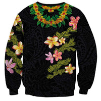 Hawaiian Lei Plumeria and Tropical Leaves Sweatshirt Watercolor Style LT03 - Polynesian Pride