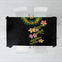 Hawaiian Lei Plumeria and Tropical Leaves Tablecloth Watercolor Style LT03 Black - Polynesian Pride