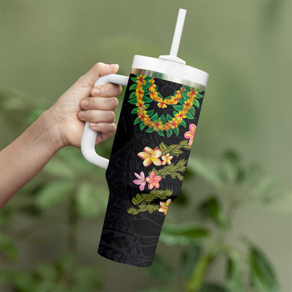 Hawaiian Lei Plumeria and Tropical Leaves Tumbler With Handle Watercolor Style LT03 - Polynesian Pride