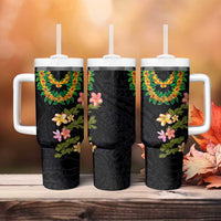 Hawaiian Lei Plumeria and Tropical Leaves Tumbler With Handle Watercolor Style LT03 - Polynesian Pride