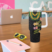 Hawaiian Lei Plumeria and Tropical Leaves Tumbler With Handle Watercolor Style LT03 - Polynesian Pride