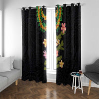 Hawaiian Lei Plumeria and Tropical Leaves Window Curtain Watercolor Style LT03 With Grommets Black - Polynesian Pride