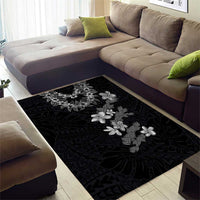 Hawaiian Lei Plumeria and Tropical Leaves Area Rug Watercolor Style-Grayscale