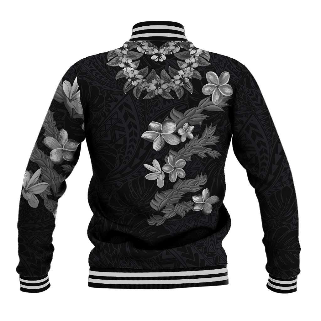 Hawaiian Lei Plumeria and Tropical Leaves Baseball Jacket Watercolor Style-Grayscale LT03 - Polynesian Pride