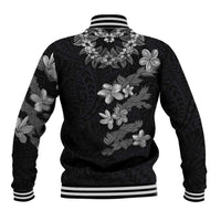 Hawaiian Lei Plumeria and Tropical Leaves Baseball Jacket Watercolor Style-Grayscale LT03 - Polynesian Pride