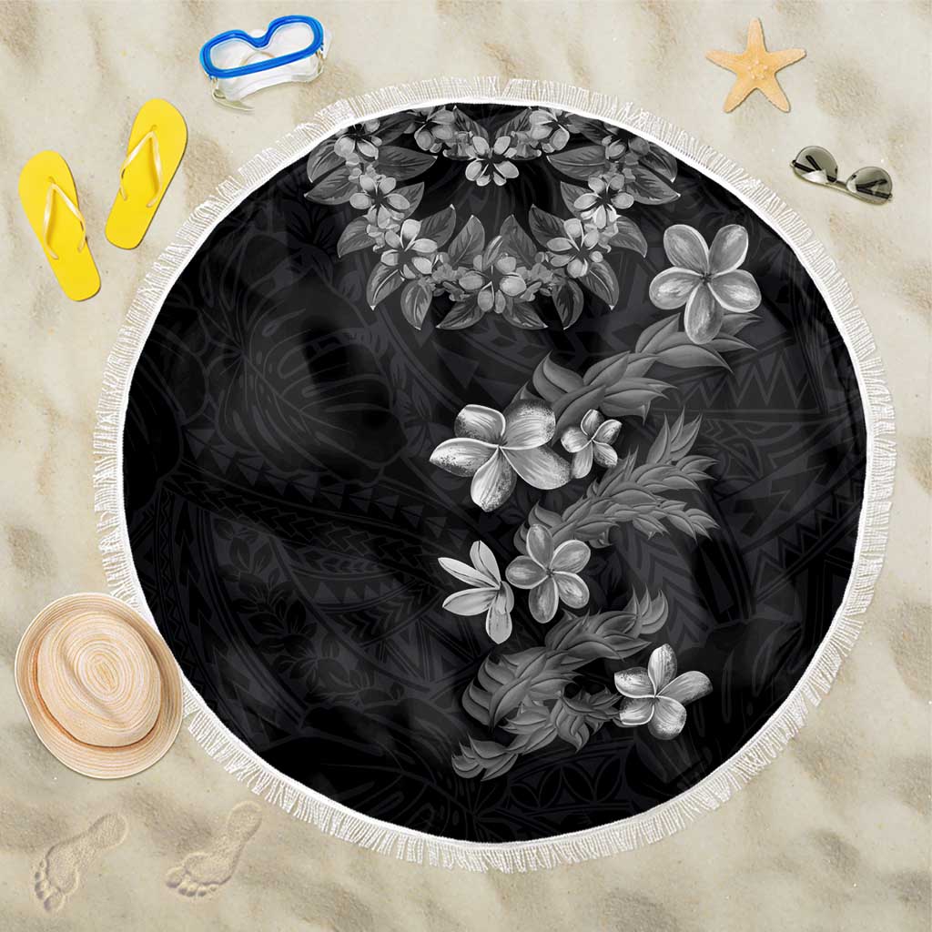 Hawaiian Lei Plumeria and Tropical Leaves Beach Blanket Watercolor Style-Grayscale LT03 One Size 150cm Black - Polynesian Pride