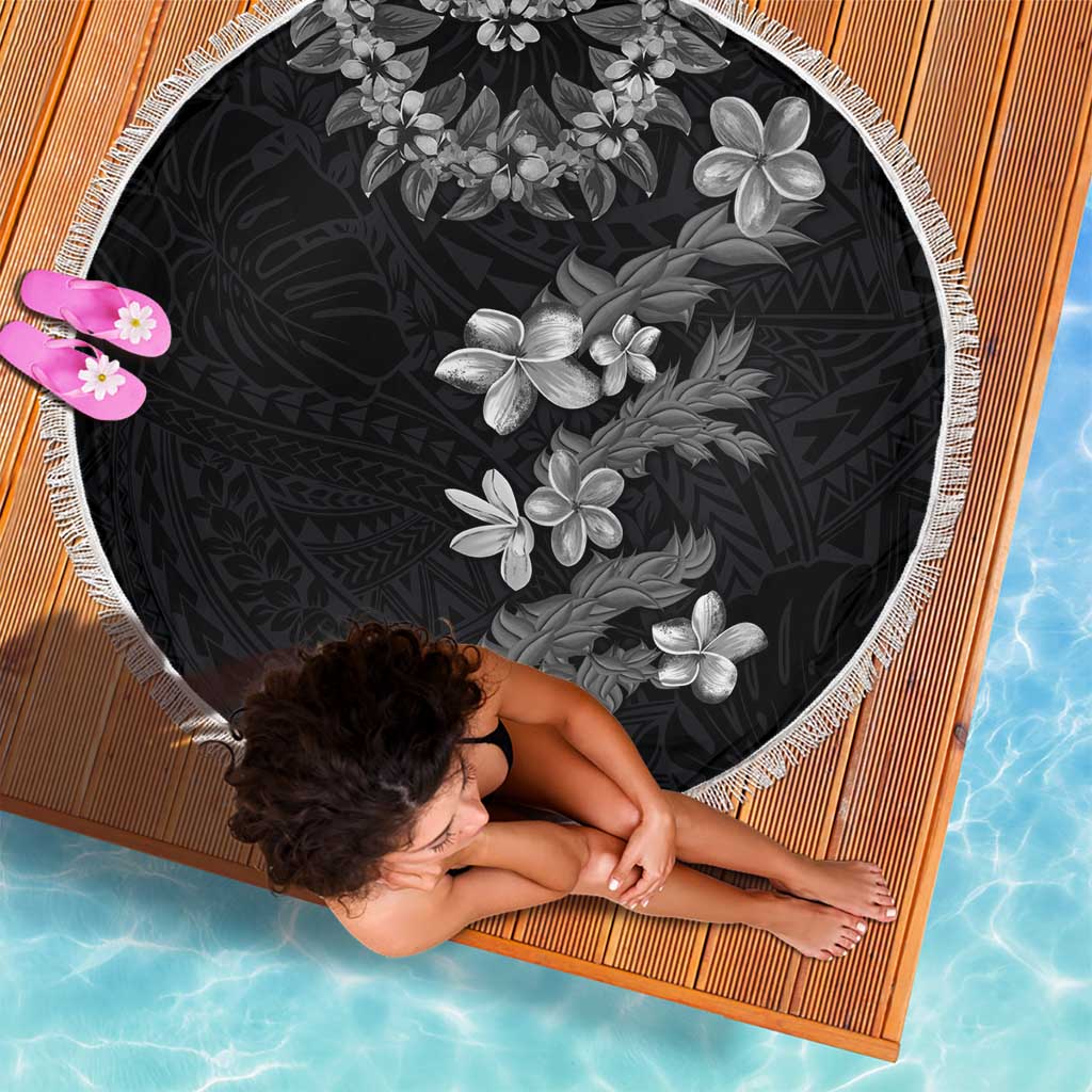 Hawaiian Lei Plumeria and Tropical Leaves Beach Blanket Watercolor Style-Grayscale LT03 - Polynesian Pride