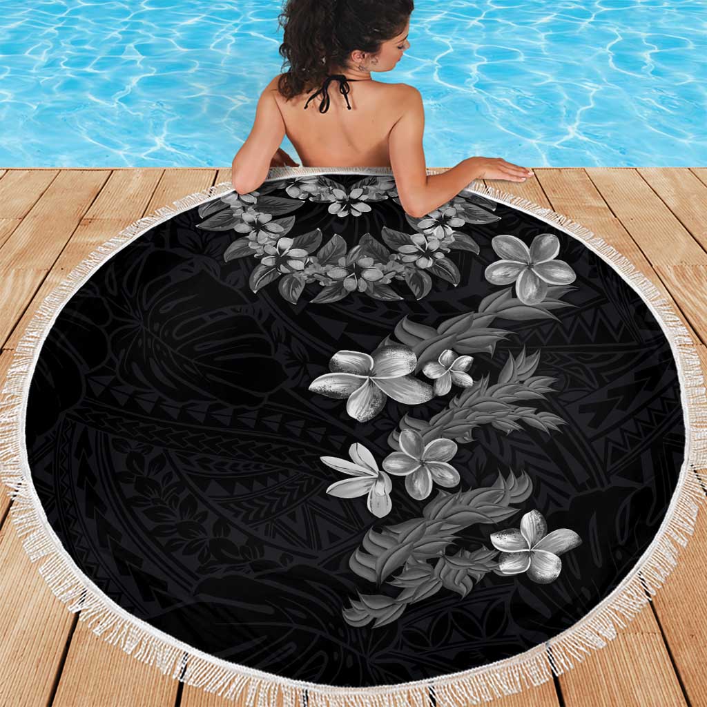 Hawaiian Lei Plumeria and Tropical Leaves Beach Blanket Watercolor Style-Grayscale LT03 - Polynesian Pride