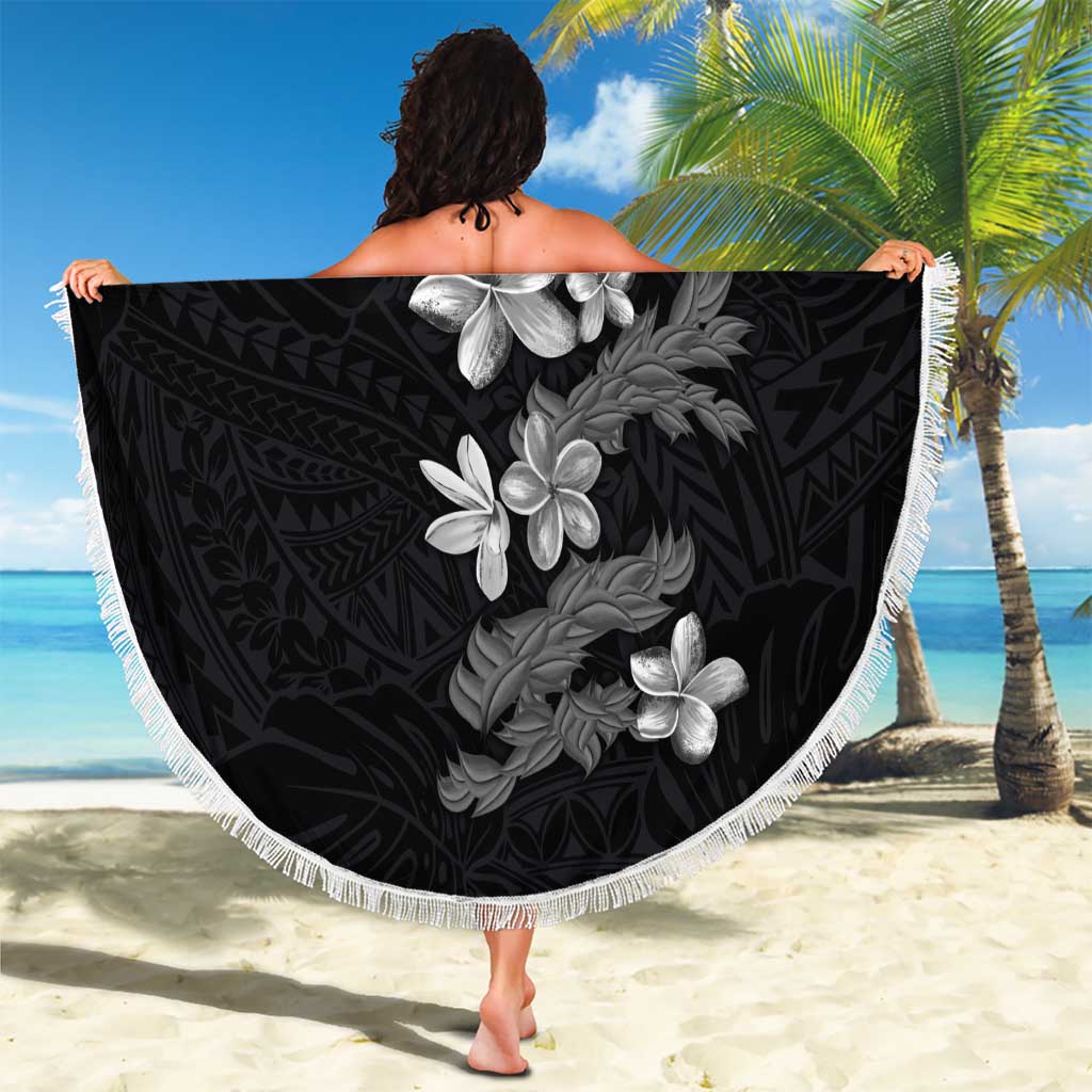 Hawaiian Lei Plumeria and Tropical Leaves Beach Blanket Watercolor Style-Grayscale LT03 - Polynesian Pride