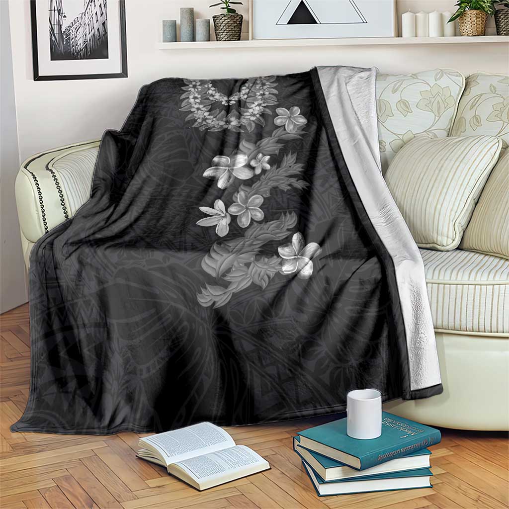 Hawaiian Lei Plumeria and Tropical Leaves Blanket Watercolor Style-Grayscale LT03 Black - Polynesian Pride