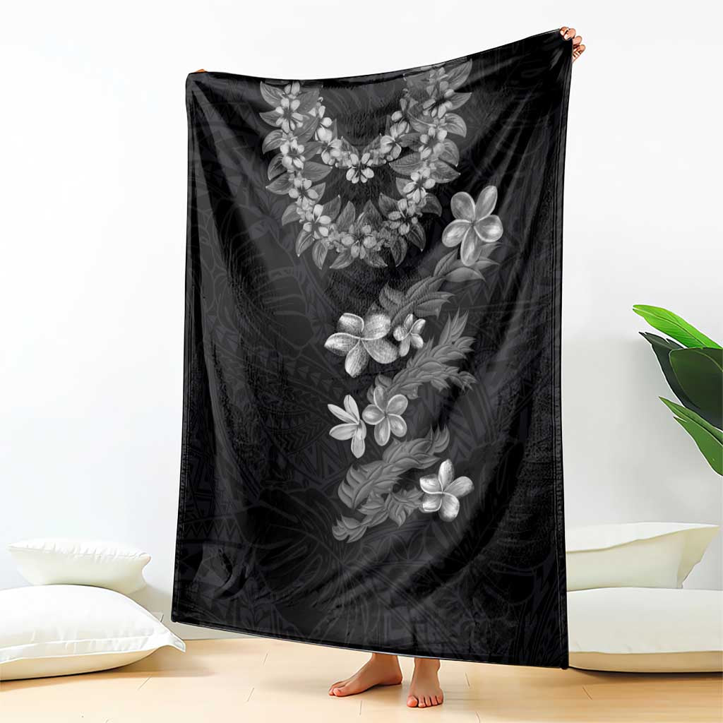 Hawaiian Lei Plumeria and Tropical Leaves Blanket Watercolor Style-Grayscale LT03 - Polynesian Pride