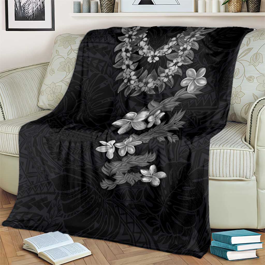 Hawaiian Lei Plumeria and Tropical Leaves Blanket Watercolor Style-Grayscale LT03 - Polynesian Pride