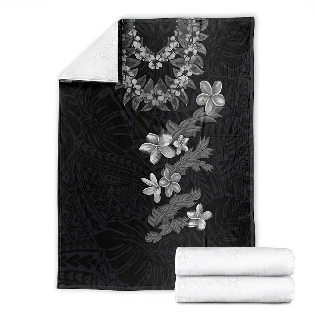 Hawaiian Lei Plumeria and Tropical Leaves Blanket Watercolor Style-Grayscale LT03 - Polynesian Pride