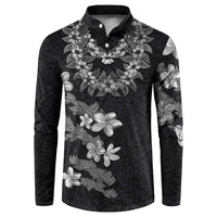 Hawaiian Lei Plumeria and Tropical Leaves Button Sweatshirt Watercolor Style-Grayscale LT03 Black - Polynesian Pride