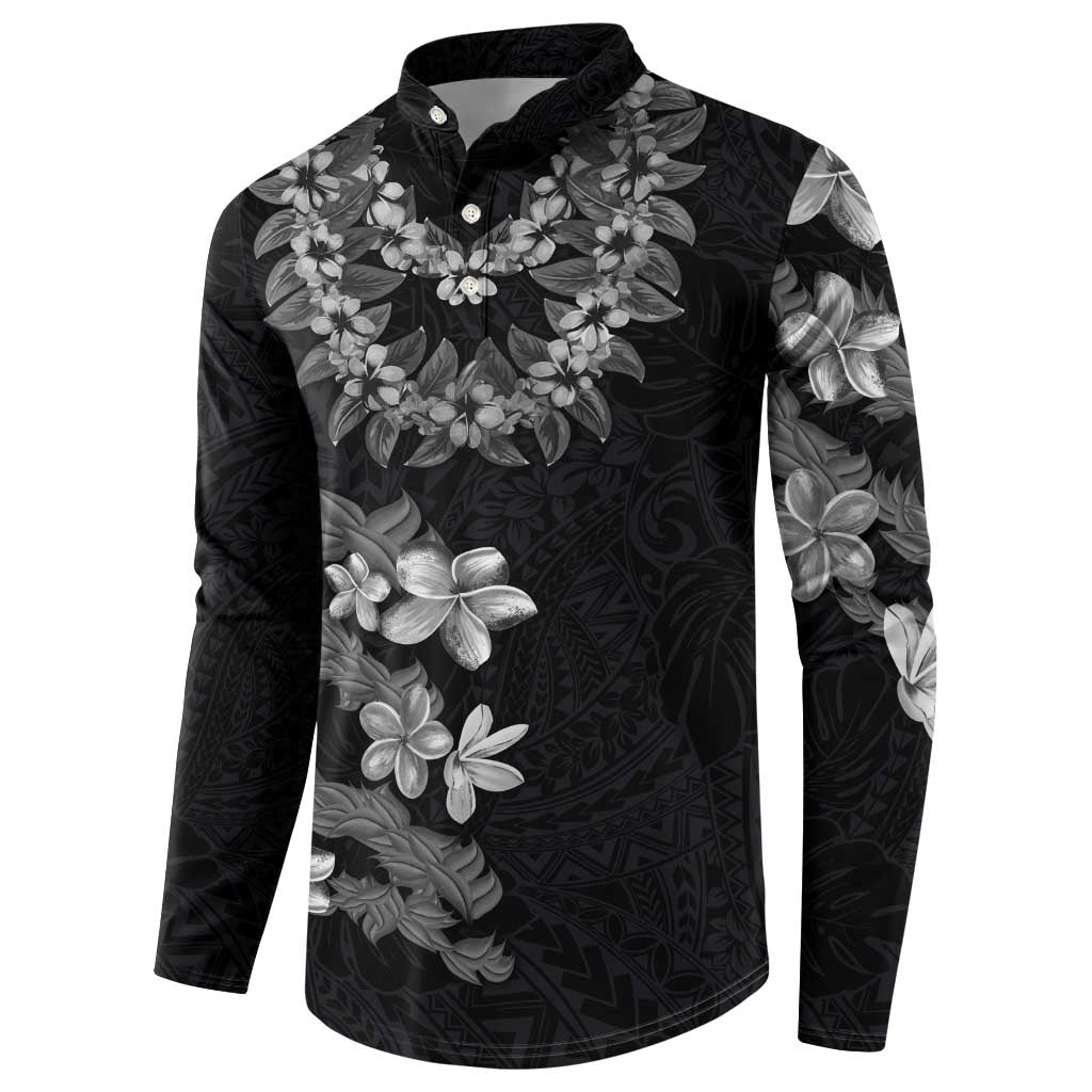 Hawaiian Lei Plumeria and Tropical Leaves Button Sweatshirt Watercolor Style-Grayscale LT03 - Polynesian Pride