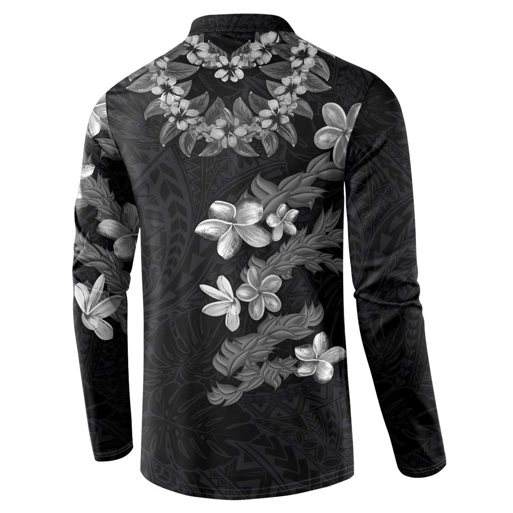 Hawaiian Lei Plumeria and Tropical Leaves Button Sweatshirt Watercolor Style-Grayscale LT03 - Polynesian Pride