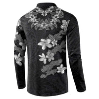 Hawaiian Lei Plumeria and Tropical Leaves Button Sweatshirt Watercolor Style-Grayscale LT03 - Polynesian Pride