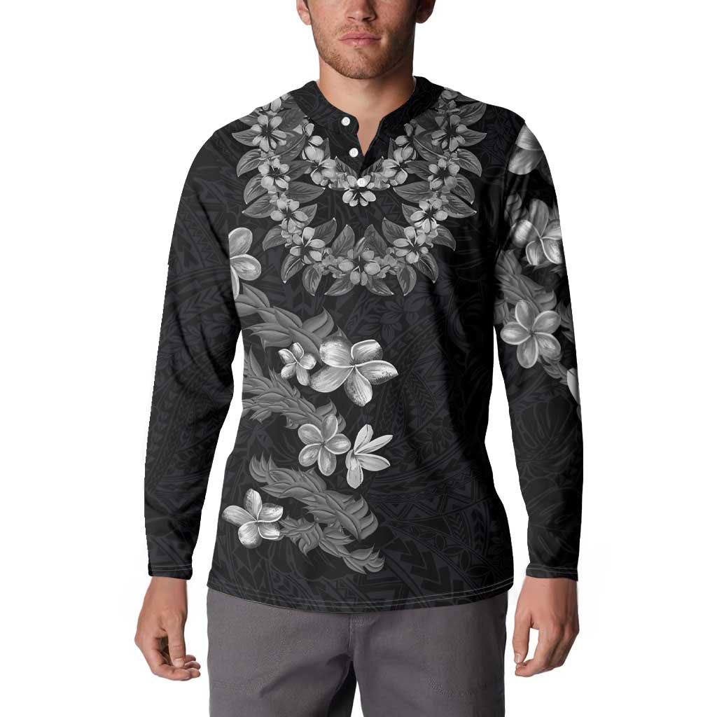 Hawaiian Lei Plumeria and Tropical Leaves Button Sweatshirt Watercolor Style-Grayscale LT03 - Polynesian Pride