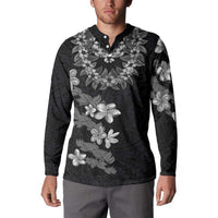Hawaiian Lei Plumeria and Tropical Leaves Button Sweatshirt Watercolor Style-Grayscale LT03 - Polynesian Pride