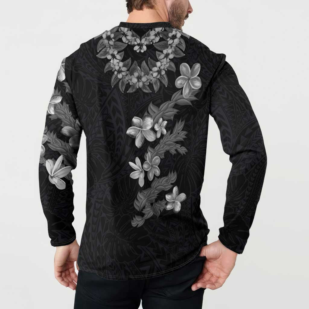 Hawaiian Lei Plumeria and Tropical Leaves Button Sweatshirt Watercolor Style-Grayscale LT03 - Polynesian Pride